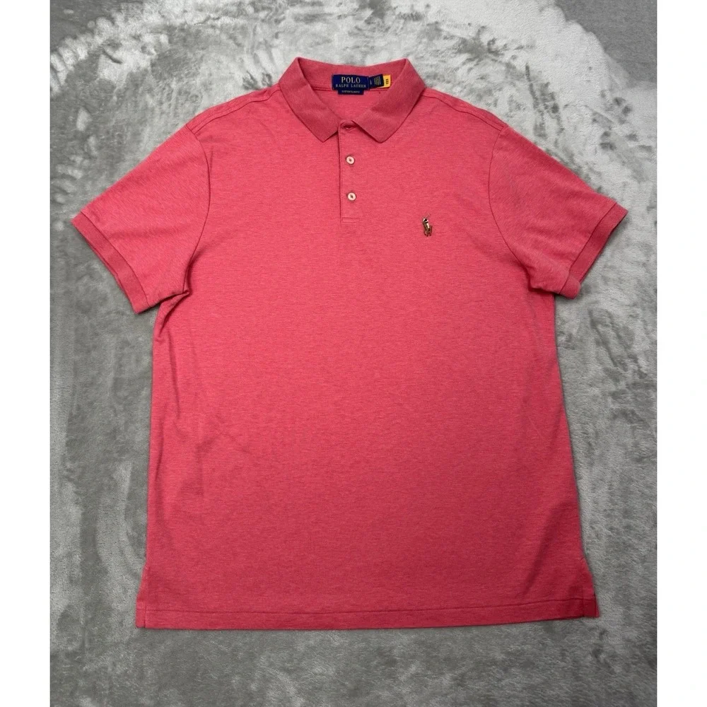 Polo Ralph Lauren Shirt Mens Large Pink Slim Fit Custom Salmon Pony Short Sleeve
